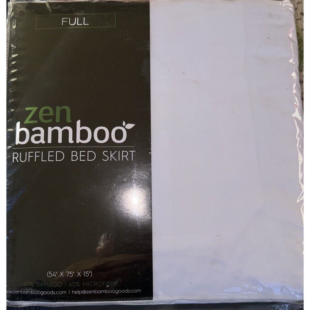 Zen Bamboo Full Size White Ruffled Bed Skirt 54x75 15” Drop New in Package